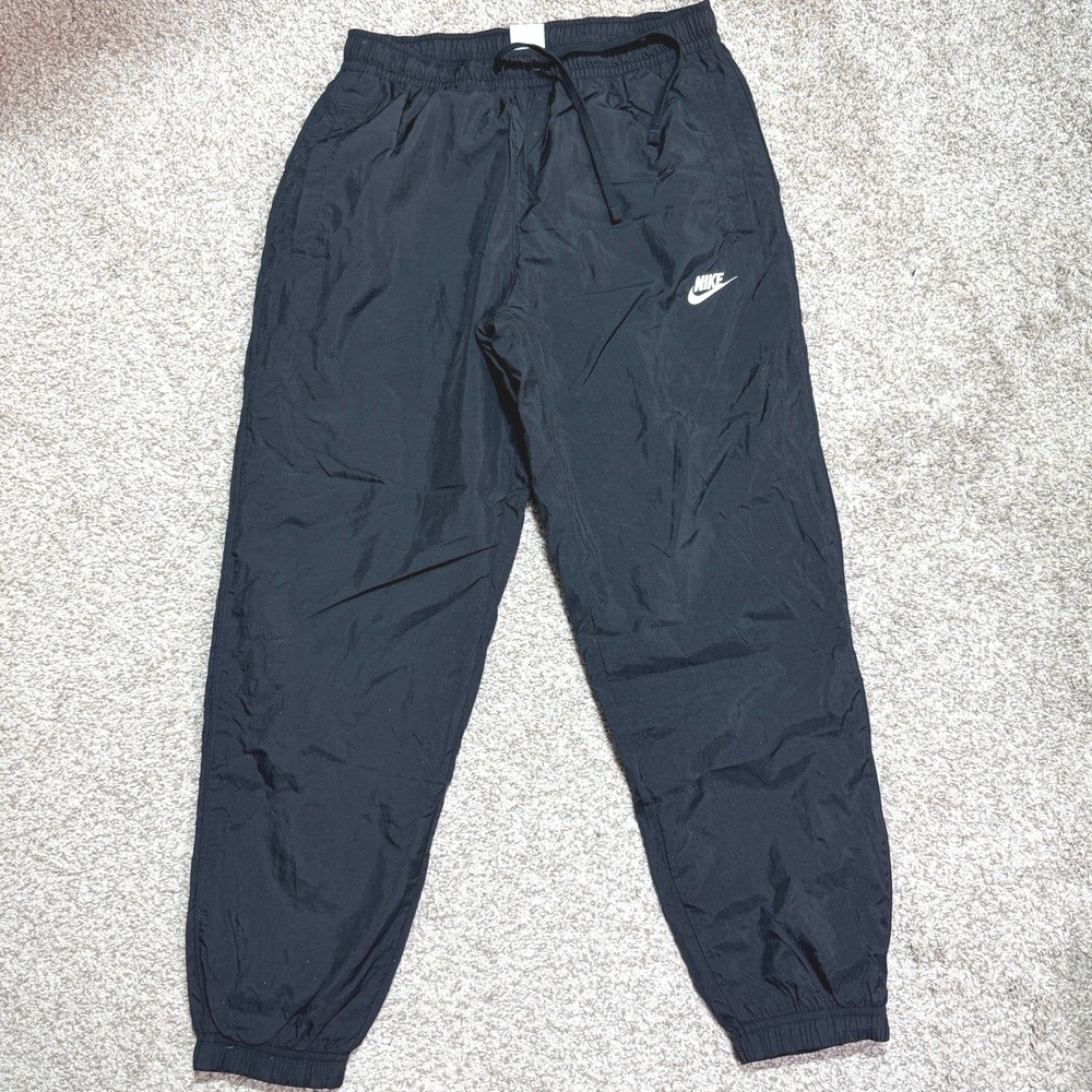 Nike Windbreaker Pants Mens Large Black Nylon Joggers Drawstring Athletic Lined